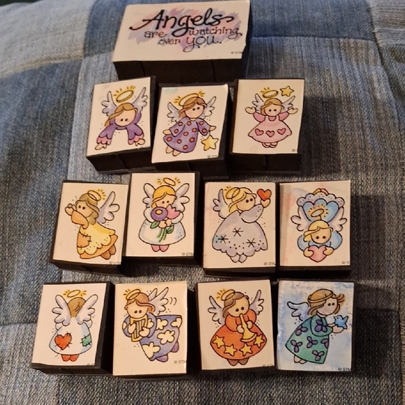STM Other - Angel Rubber Stamp watching over hearts star music flowers angelic chorus wings